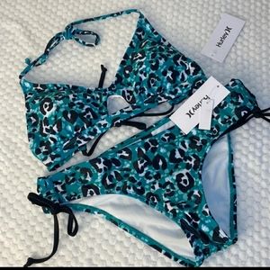 Hurley Womens Teal Animal Print 2 pieces bikini set